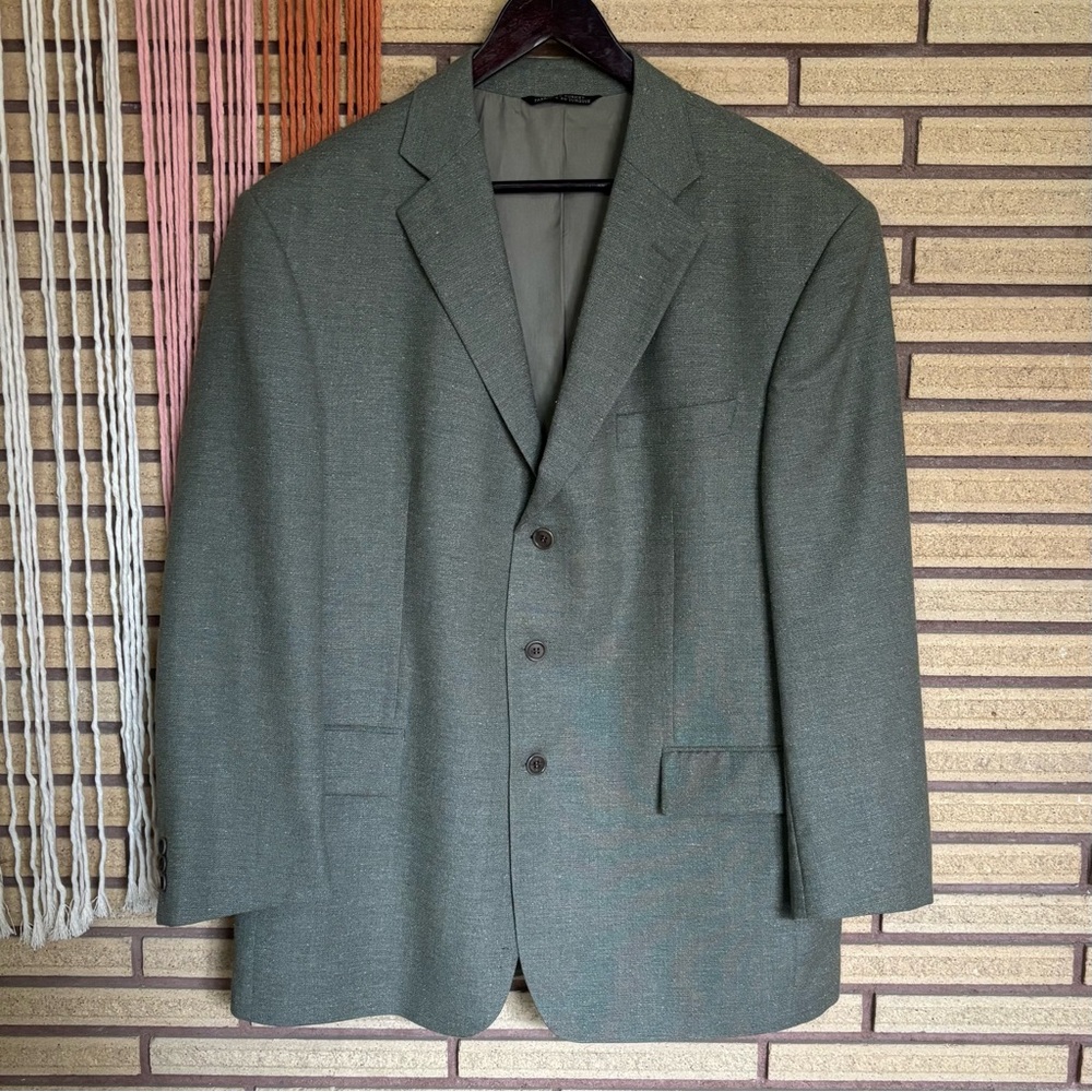 90's Olive/Khaki Green Suit Jacket - Chest 44 - Unisex Blazer - Twill Sport Coat